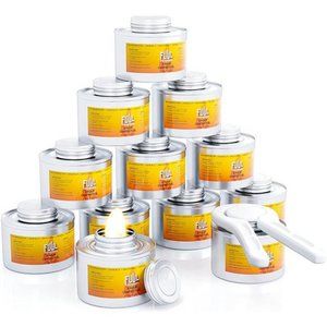 Chafing Fuel Dish Burner Cans - 12 Pack with 6-Hours Burning Capacity